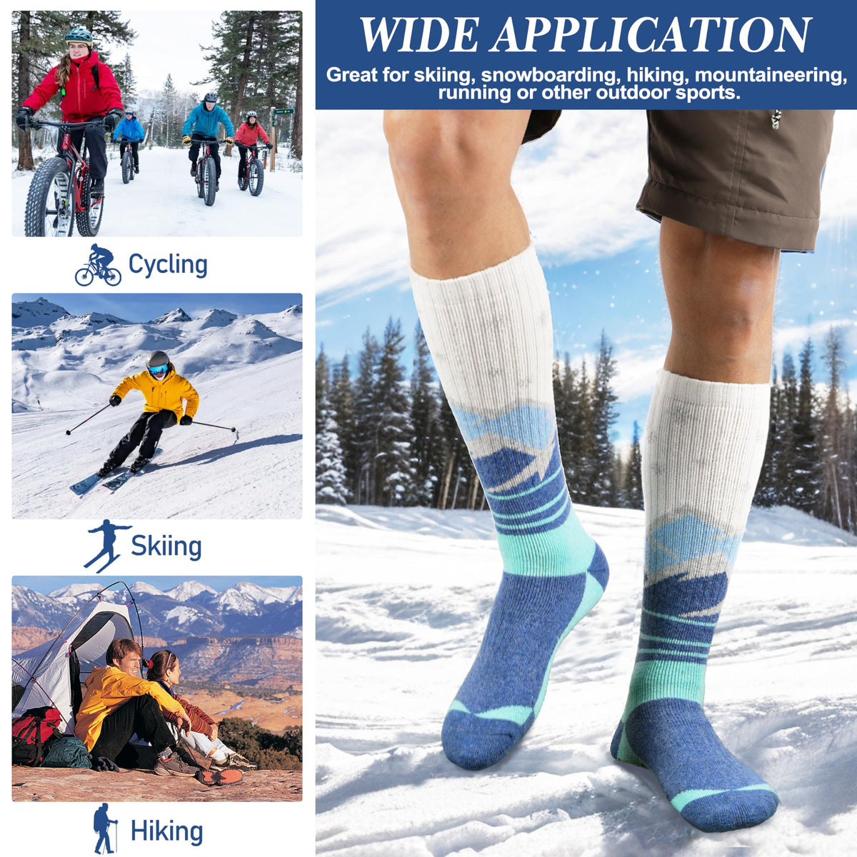 Merino Wool Ski Socks for Mens Womens Winter Thermal Warm Thick Snowboarding Skiing Knee High Socks for Cold Weather 3 Pairs Gifts Stocking Stuffers(Mixed Color,M) 🍁 All In One Marketplace Canada