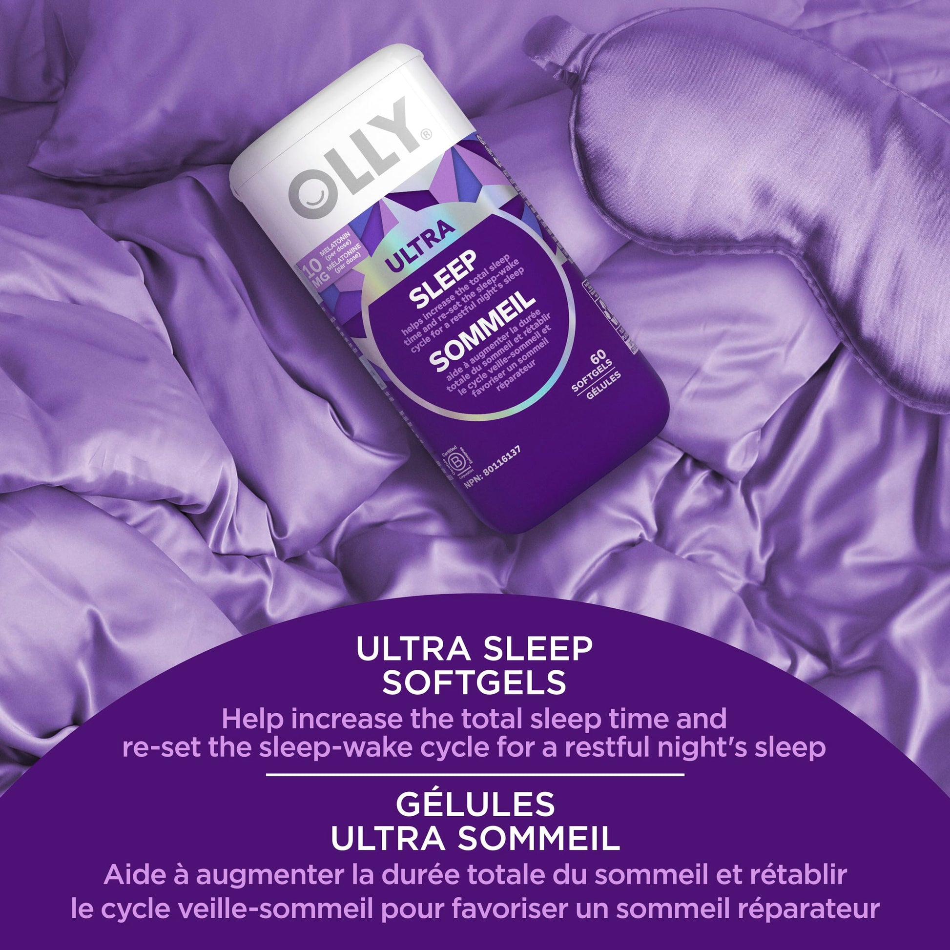 OLLY Ultra Strength Sleep Softgels, 10mg Melatonin, L-Theanine, Chamomile, Magnesium, Lemon Balm, Sleep Nighttime Sleep Aid 60 count - Available at All In One Marketplace Canada