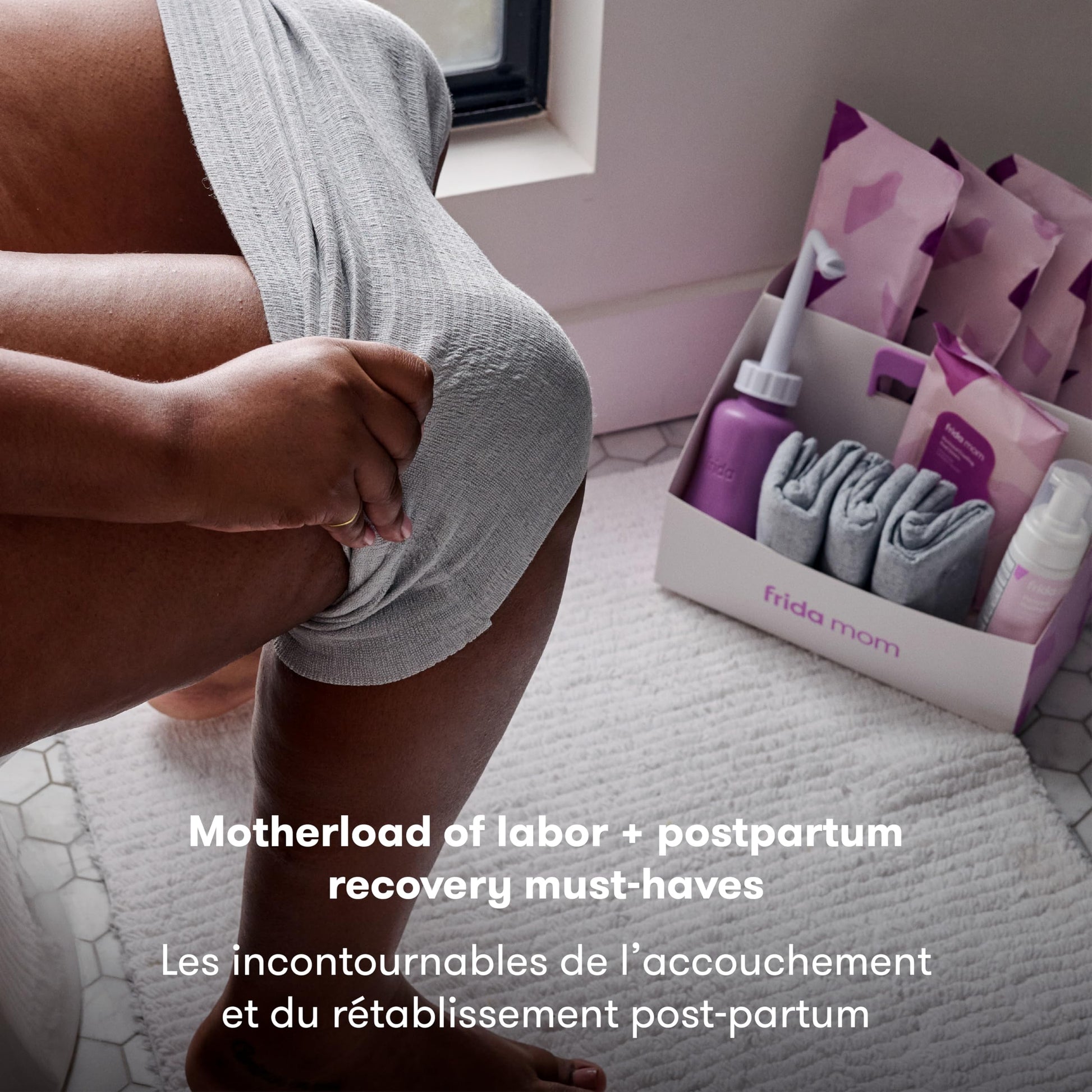 Frida Mom 15pc Labor, Delivery, & Postpartum Kit Gift Set for Baby Showers & Mom to Be, Includes Peri Bottle, Nursing Gown, Disposable Underwear, Ice Maxi Pads, Pad Liners, Perineal Foam, Socks & Toiletry Bag Frida