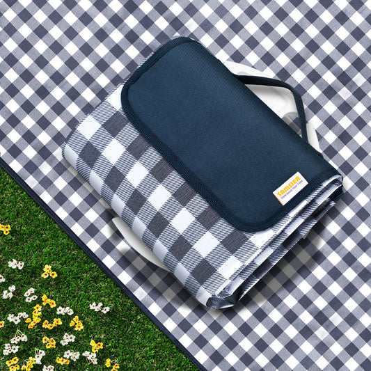 SAMSIER Large Outdoor Picnic Blankets Waterproof Foldable, Beach Blanket Sandproof Portable, Cute Picnic Mat Washable (Navy Blue, 80"×80")