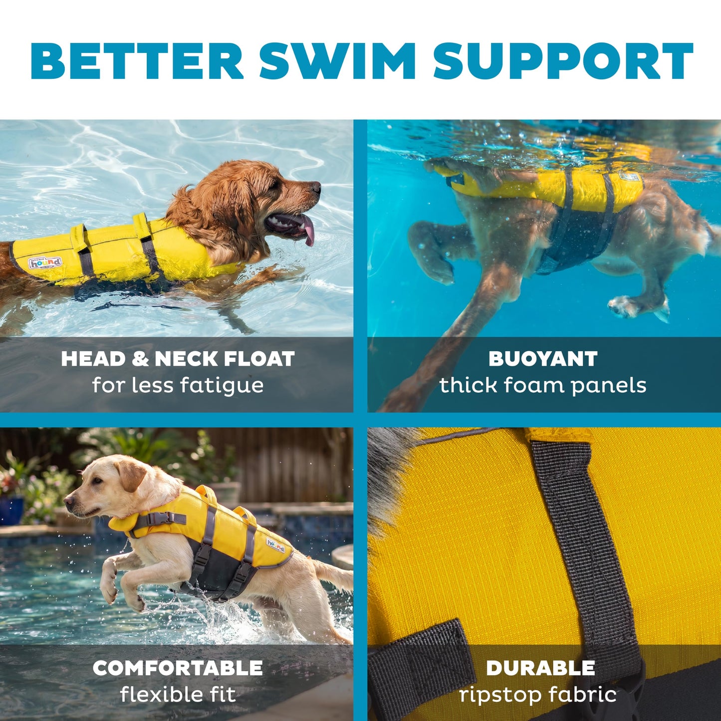 Outward Hound Granby Splash Dog Life Jacket with Handle, Reflective Floating Vest for Swimming & Boating, Maximum Buoyancy, All Skill Levels, Large Dogs (28–32" Girth), Yellow, Large