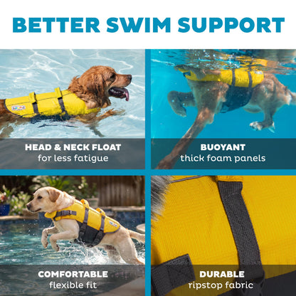 Outward Hound Granby Splash Dog Life Jacket with Handle, Reflective Floating Vest for Swimming & Boating, Maximum Buoyancy, All Skill Levels, Large Dogs (28–32" Girth), Yellow, Large