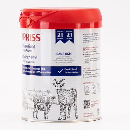 CAPRISS Whole Goat Milk Powder 640g – Vitamin D3 Enriched, 100% Canadian, Antibiotic-Free, Gentle Digestion