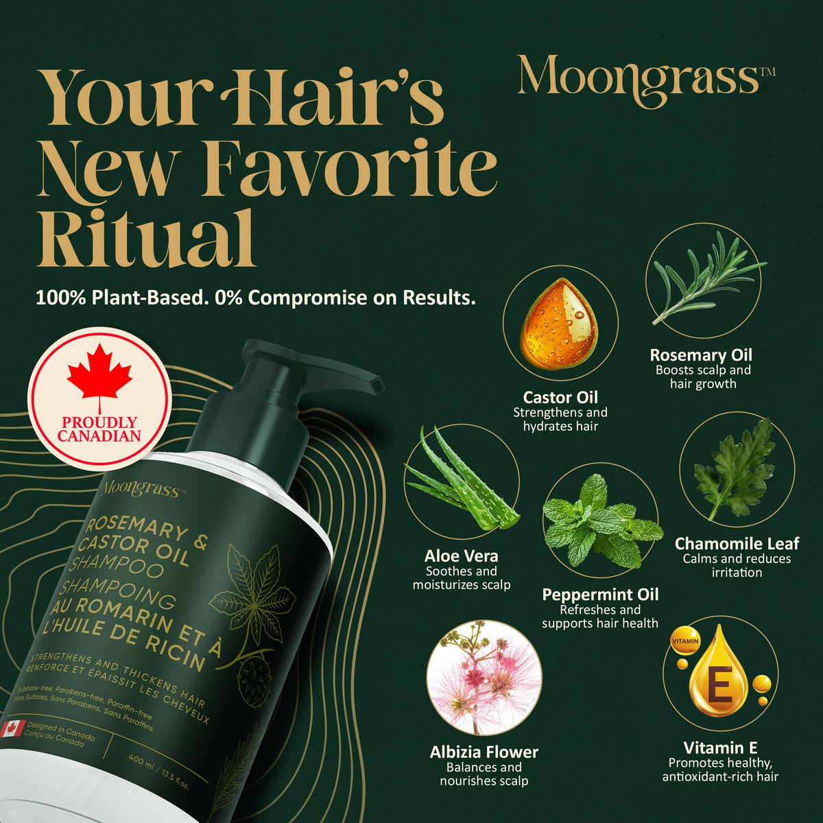 Moongrass Rosemary Shampoo with Castor Oil, Plant-Based, Designed in Canada 🍁 All In One Marketplace Canada