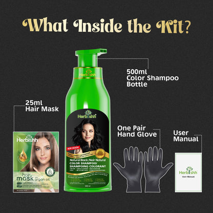 Herbishh Black Hair Dye Shampoo (500 mL), 3 in 1 Demi Permanent Hair Color Shampoo for Grey Coverage in 5-15 Minutes, Ideal for Women & Men. Ammonia-Free - Available at All In One Marketplace Canada