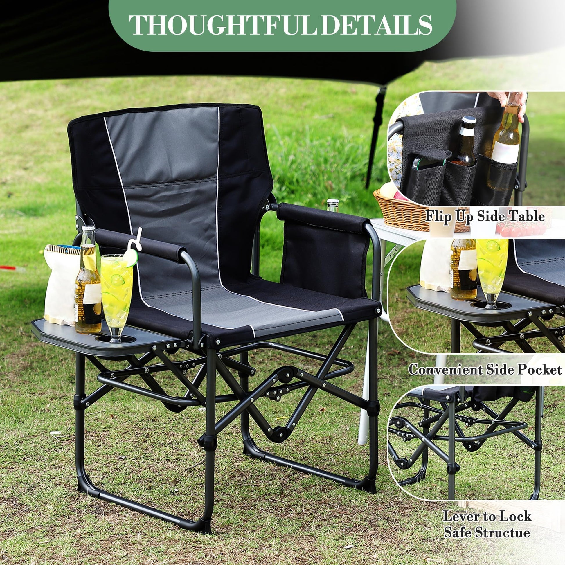 Oversized Heavy Duty Folding Camping Director Chair for Adults IDEALHOUSE