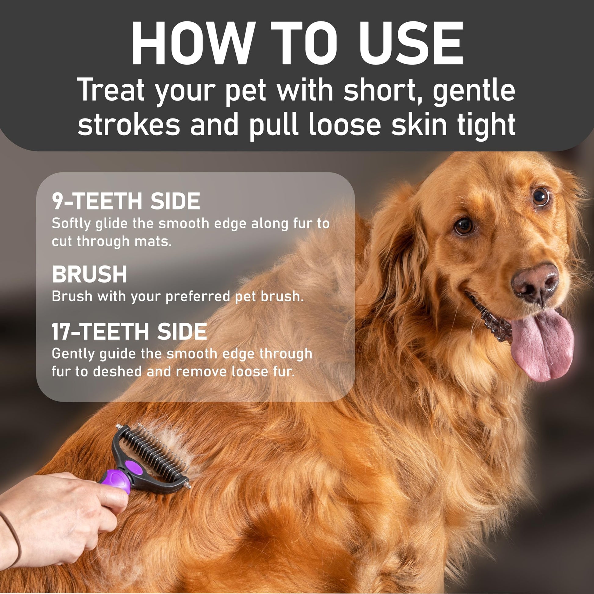 Maxpower Planet Pet Grooming Brush - Double Sided Shedding, Dematting - Undercoat Rake for Dogs - Dog Grooming Brush - Deshedding Brush for Dogs - Dog Brush, Cat Brush, Reduce Shedding by 95%, Purple