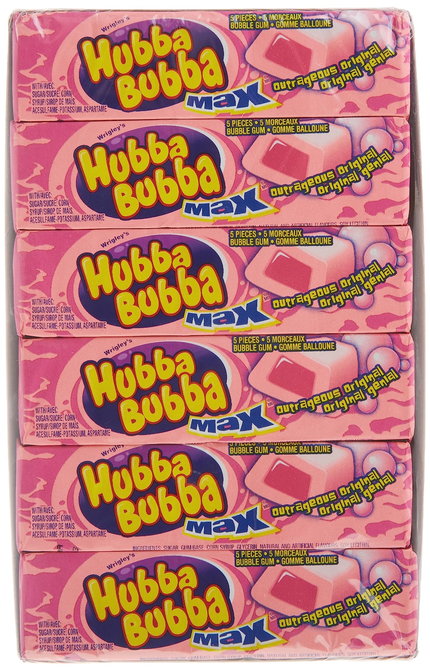 Hubba Bubba Outrageous Original Bubble Gum – 18 Packs of 5 Pieces