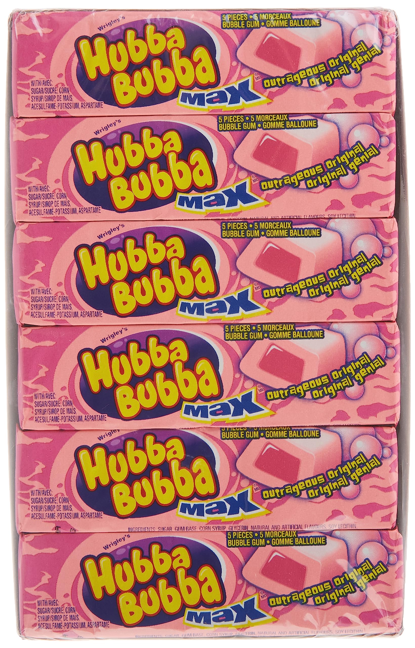 Hubba Bubba Outrageous Original Bubble Gum – 18 Packs of 5 Pieces