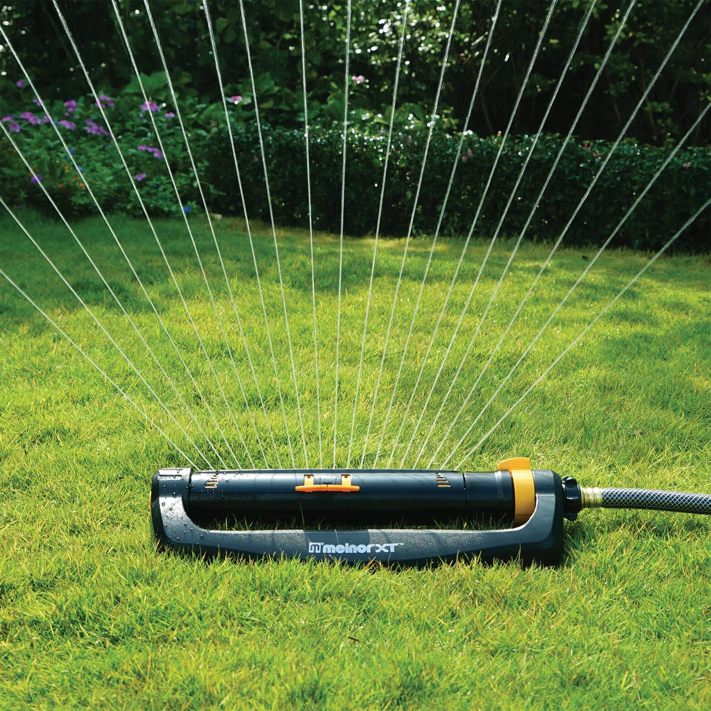 Melnor 65165AMZ XT Turbo Oscillating Sprinkler, 4,500 sq. ft., Quick Connect Bundle, 2-Way Adjustable, Black, Yellow Melnor