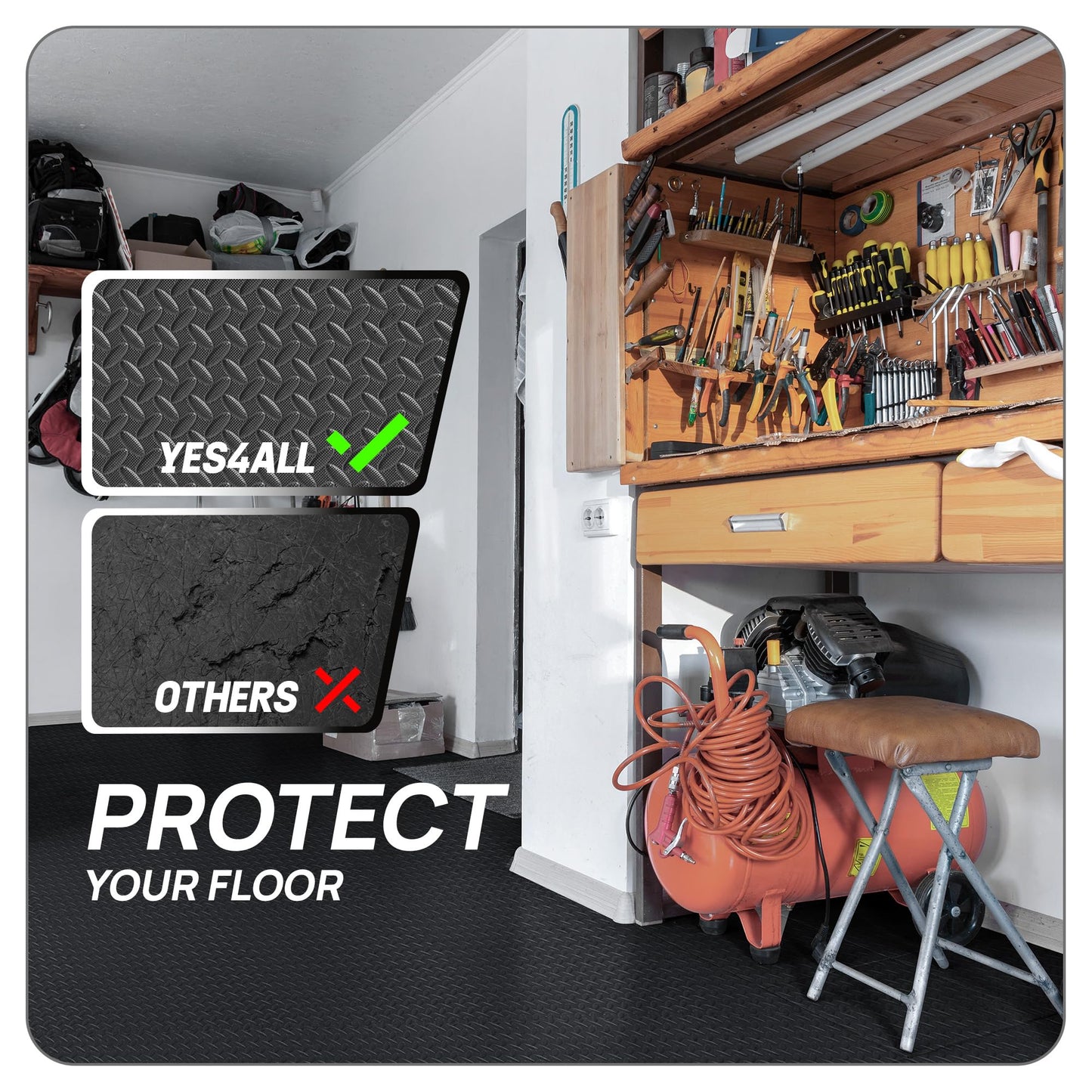 Yes4All EVA Interlocking Mats, Puzzle Floor Tiles, Foam Floor Padding with Border for Furniture, Home Space, Living Room, Garage - Black, 1.02 m2 🍁 All In One Marketplace Canada