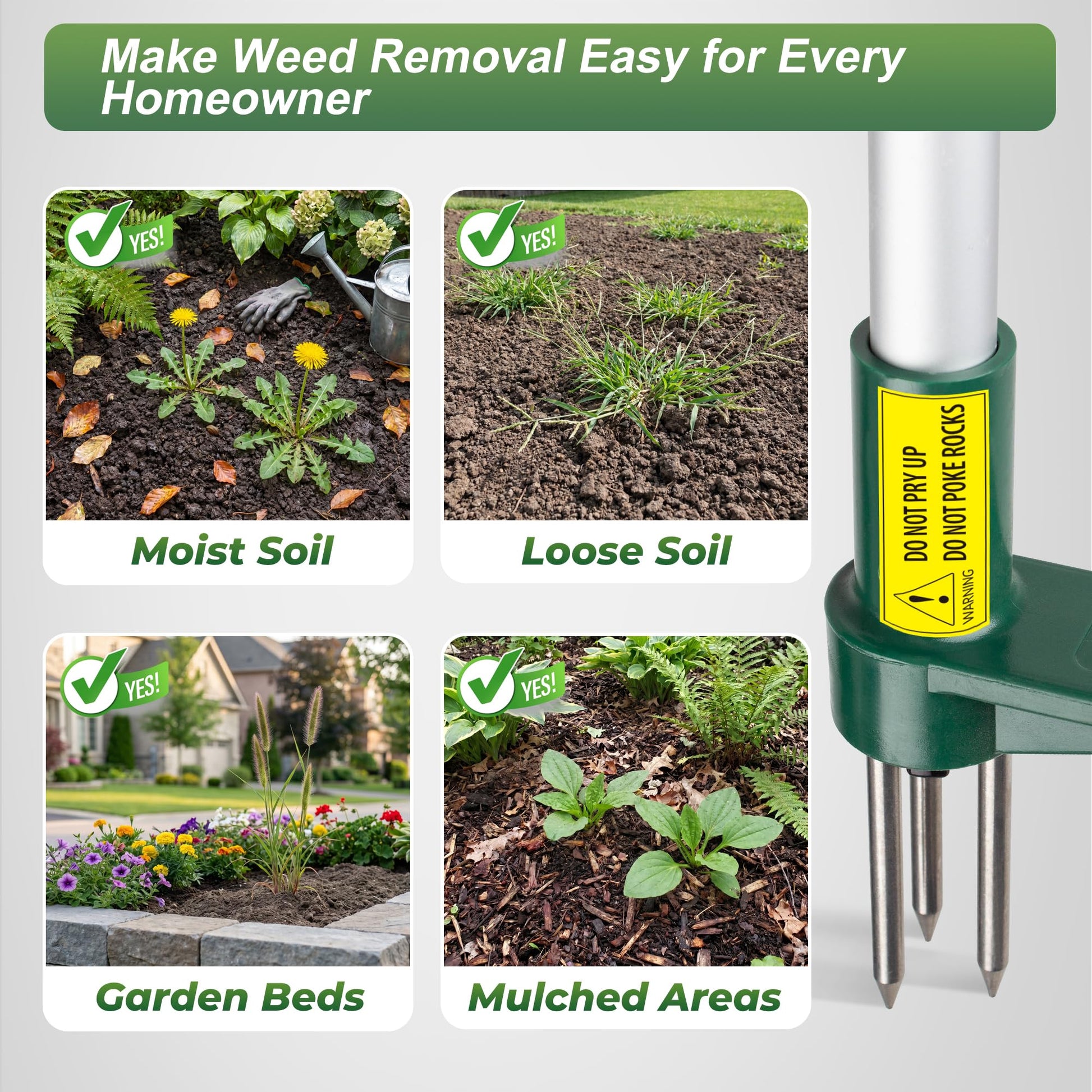 Walensee Weed Puller, Stand Up Weeder Hand Tool, Long Handle Garden Weeding Tool with 3 Claws, Hand Weed Hound Weed Puller for Dandelion, Standup Weed Root Pulling Tool and Picker, Grabber (1 Pack) - Available at All In One Marketplace Canada