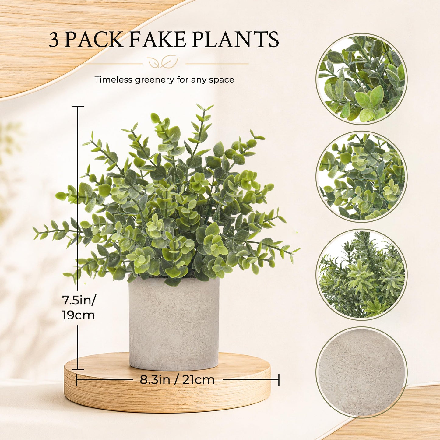 Der Rose 3 Pack Mini Potted Fake Plants Artificial Plastic Eucalyptus Plants for Home Office Desk Farmhouse Room Decor Indoor - Available at All In One Marketplace Canada