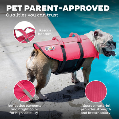 Outward Hound Granby Splash Dog Life Jacket with Handle, Reflective Floating Vest for Swimming & Boating, Maximum Buoyancy, All Skill Levels, Medium Dogs (21–27" Girth), Pink, Medium