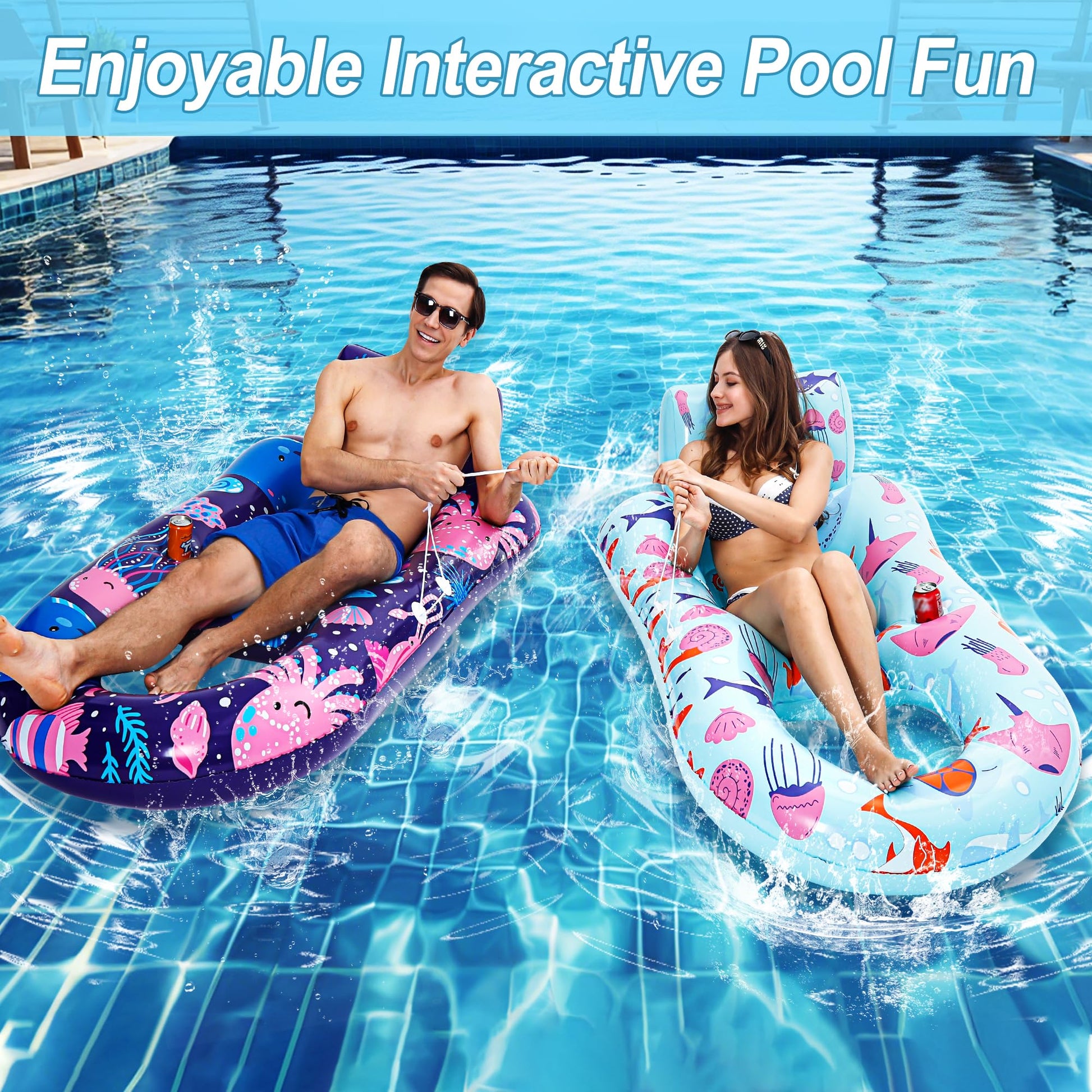 PuppyuWill 2 Pack Pool Floaties for Adults, Inflatable Pool Lounger Float Heavy Duty with Cup Holder, Backrest & Footrest Pool Lounge Float Extra Large Pool Rafts for Adults Beach Lake Party