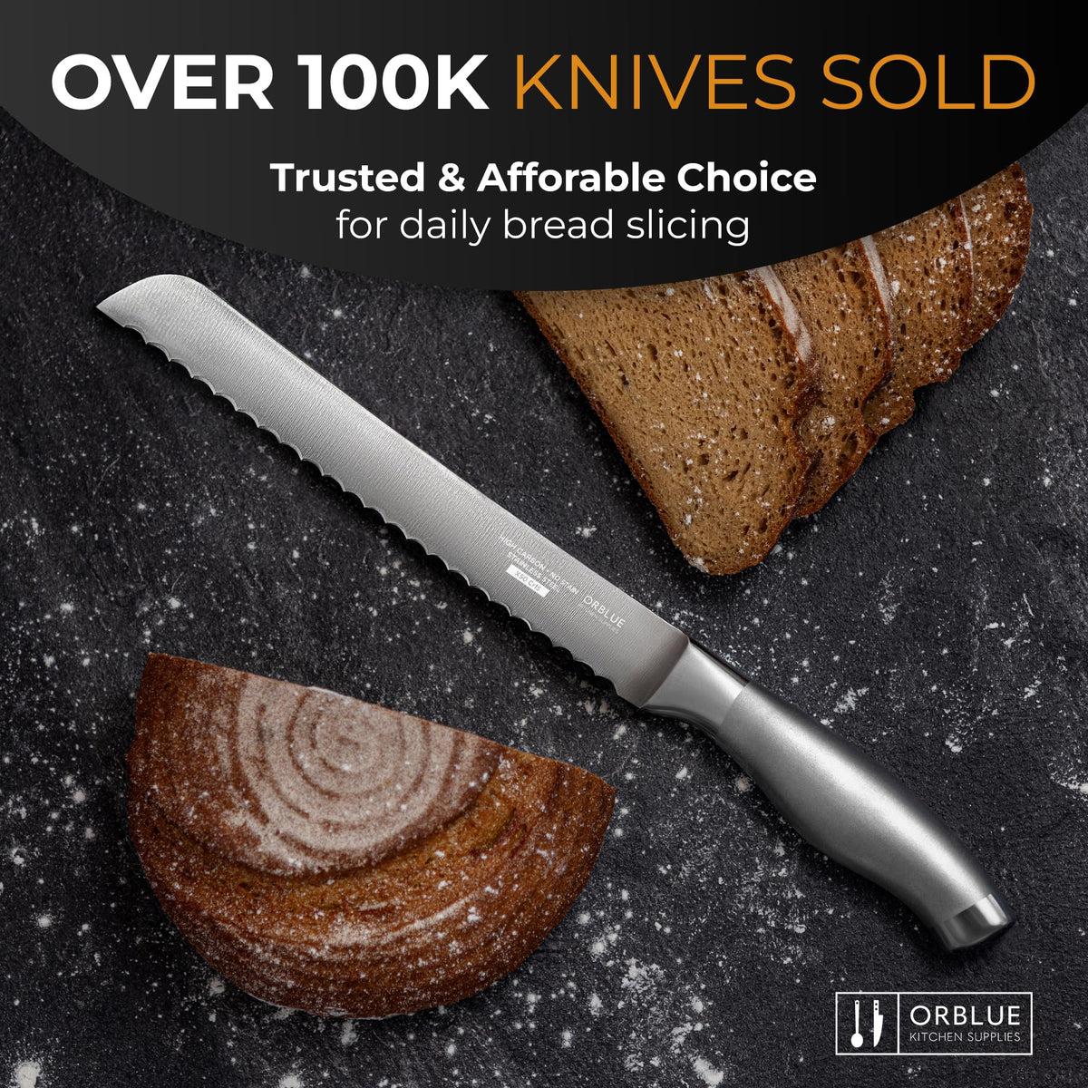 Orblue Serrated Bread Knife with Upgraded Stainless Steel Razor Sharp Wavy Edge Width - Bread Cutter Ideal for Slicing Homemade Bread, Bagels, Cake (8-Inch Blade with 5-Inch Handle) 🍁 All In One Marketplace Canada