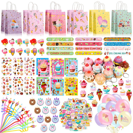 158pcs ice cream cake party favors return gifts for kids birthday party ice cream party decorations balloons Make a Face Stickers Keychain Stickers tattoo sticker ring birthday party supplies For Girl 🍁 All In One Marketplace Canada
