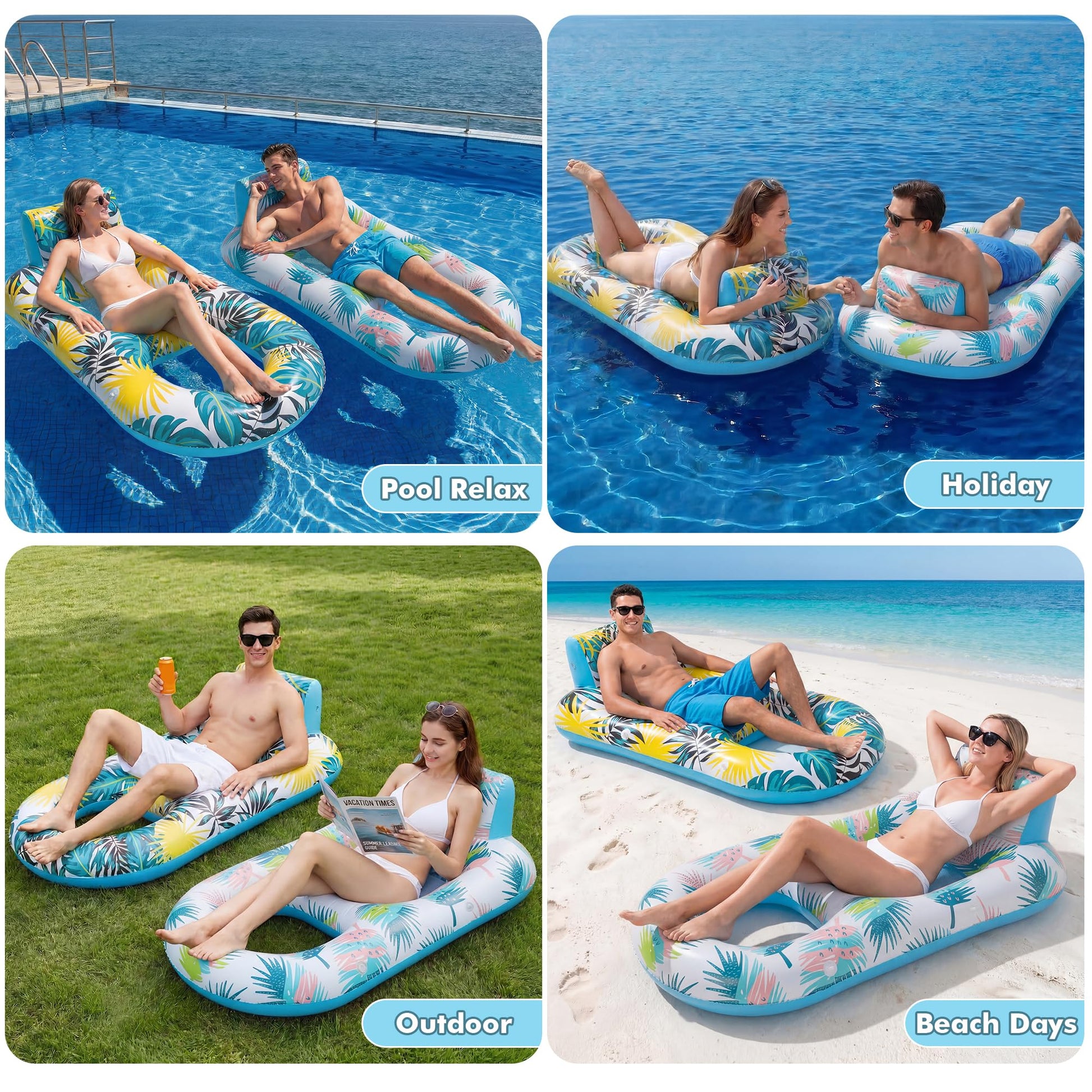 cngg v Pool Floaties for Adults,Inflatable Float Heavy Duty, Backrest & Footrest Pool Float Pool Rafts for Adults Beach Lake Party 2 Pack - Available at All In One Marketplace Canada