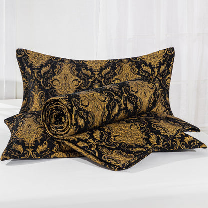 Parure de lit matelassée de luxe Loom and Mill, 3 pièces, couvre-lit damassé classique avec 2 taies d'oreiller, taille Queen, ensemble de dessus-de-lit en jacquard doux et léger pour Halloween, Noël et toute l'année (Noir, Queen)