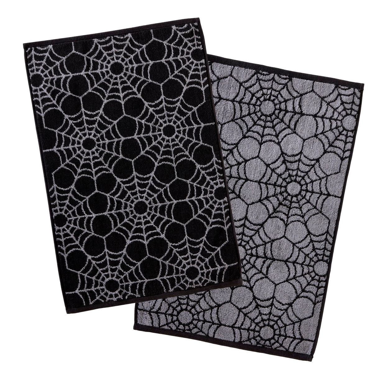 SKL Home Ensemble de 2 serviettes à main Halloween, motif toile d'araignée, 100 % coton jacquard, réversibles, douces et absorbantes, décoratives pour salle de bain/cuisine/bar et cadeau, noir