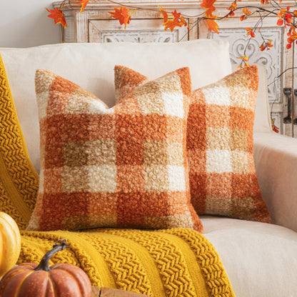 AQOTHES Plaid Fall Throw Pillow Covers Orange 20x20 Inch Set of 2 🍁 All In One Marketplace Canada