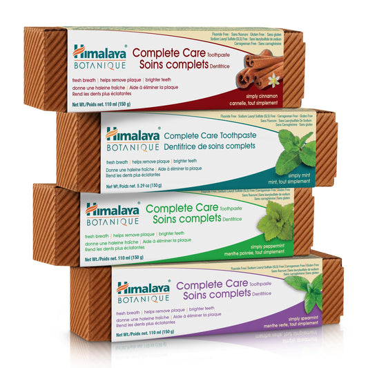 Himalaya Botanique Complete Care Toothpaste, for Brighter Teeth and Fresh Breath, Natural, Fluoride-Free, SLS-Free, Carrageenan-Free & Gluten-Free, Vegan, 150 g (5.29 oz), Variety 4 Pack - Available at All In One Marketplace Canada