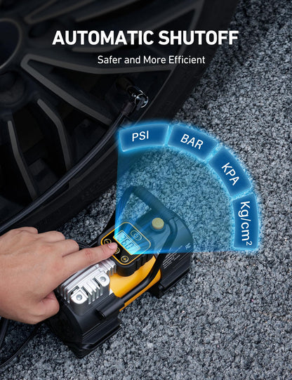 AstroAI Tire Inflator Portable Air Compressor (Up to 150 PSI) Tire Pump for Car 12V DC Digital Air Pump with 12 LEDs Super Bright Light for Bicycle, Motorcycle, Automotive Car Accessories