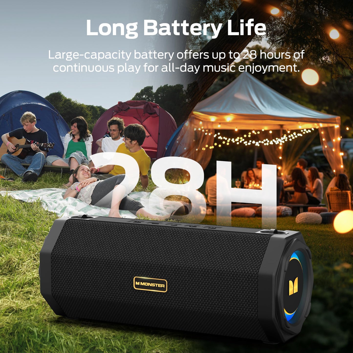Monster Speaker S200 Wireless Portable Bluetooth Speaker, 24H Playtime, IPX6 Waterproof, 50W Stereo Sound, Bluetooth 5.4, Dual Bass Speakers, Perfect for Home, Parties, and Travel.Black - Available at All In One Marketplace Canada
