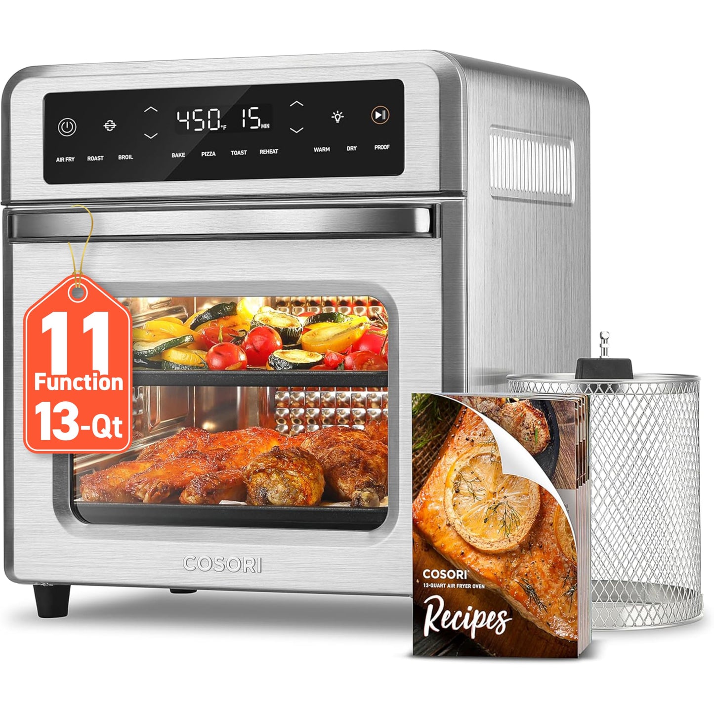 Cosori 11-in-1 Air Fryer Oven, 13Qt Small Footprint Airfryer combo with Rotisserie, Toast, Bake, Roast, Reheat Functions and more, Recipe Book & 6 Accessories Included, Perfect for Small Contertop - Available at All In One Marketplace Canada