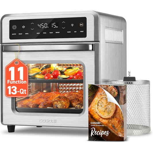 Cosori 11-in-1 Air Fryer Oven, 13Qt Small Footprint Airfryer combo with Rotisserie, Toast, Bake, Roast, Reheat Functions and more, Recipe Book & 6 Accessories Included, Perfect for Small Contertop - Available at All In One Marketplace Canada