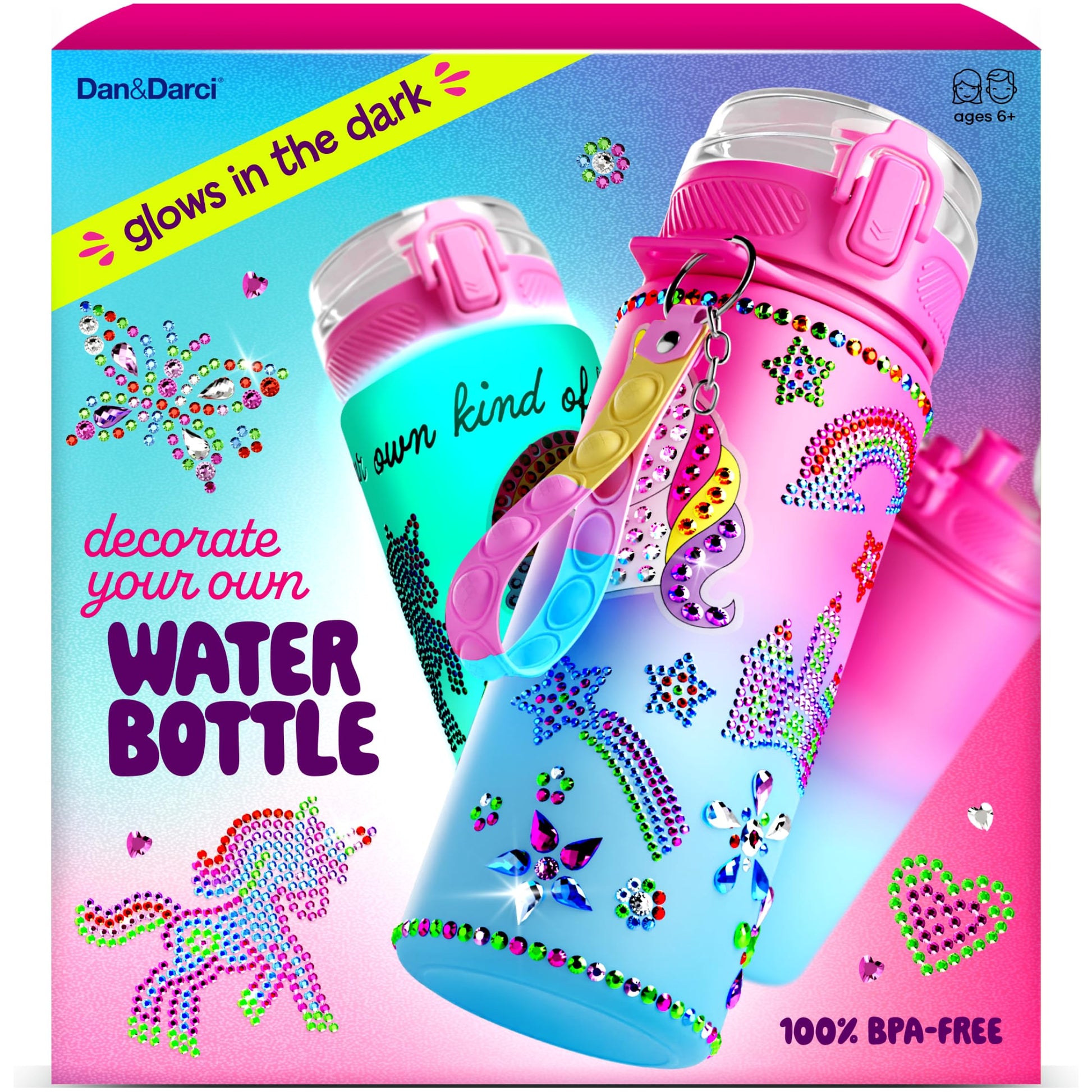 Decorate Your Own Glow-in-the-dark Water Bottle Kit for Girls - 6 7 8 Year Old Girl Birthday Gift Ideas - Gifts for Girls Ages 6-7 6-8 - Arts and Crafts for Kids Age 6-8 - Unicorn Mermaid Toys - Available at All In One Marketplace Canada