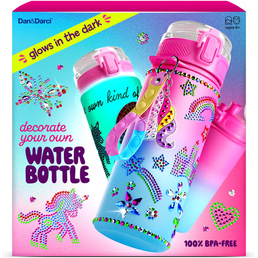 Decorate Your Own Glow-in-the-dark Water Bottle Kit for Girls - 6 7 8 Year Old Girl Birthday Gift Ideas - Gifts for Girls Ages 6-7 6-8 - Arts and Crafts for Kids Age 6-8 - Unicorn Mermaid Toys - Available at All In One Marketplace Canada