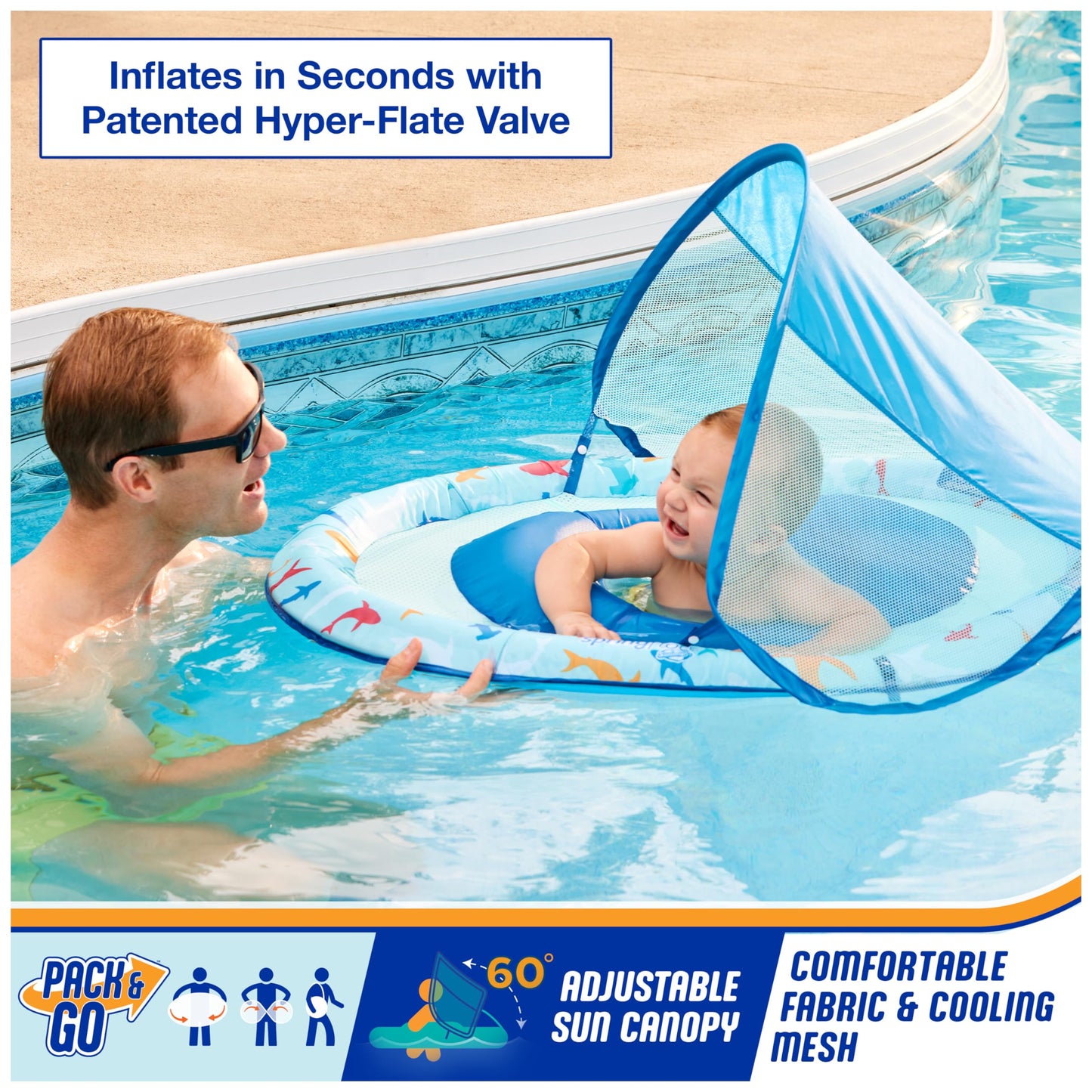 SwimWays Baby Spring Float, Baby Pool Float with Canopy, Swim Training PFD, Swimming Pool Accessories for Babies and Toddlers 9-24 Months, Shark 🍁 All In One Marketplace Canada
