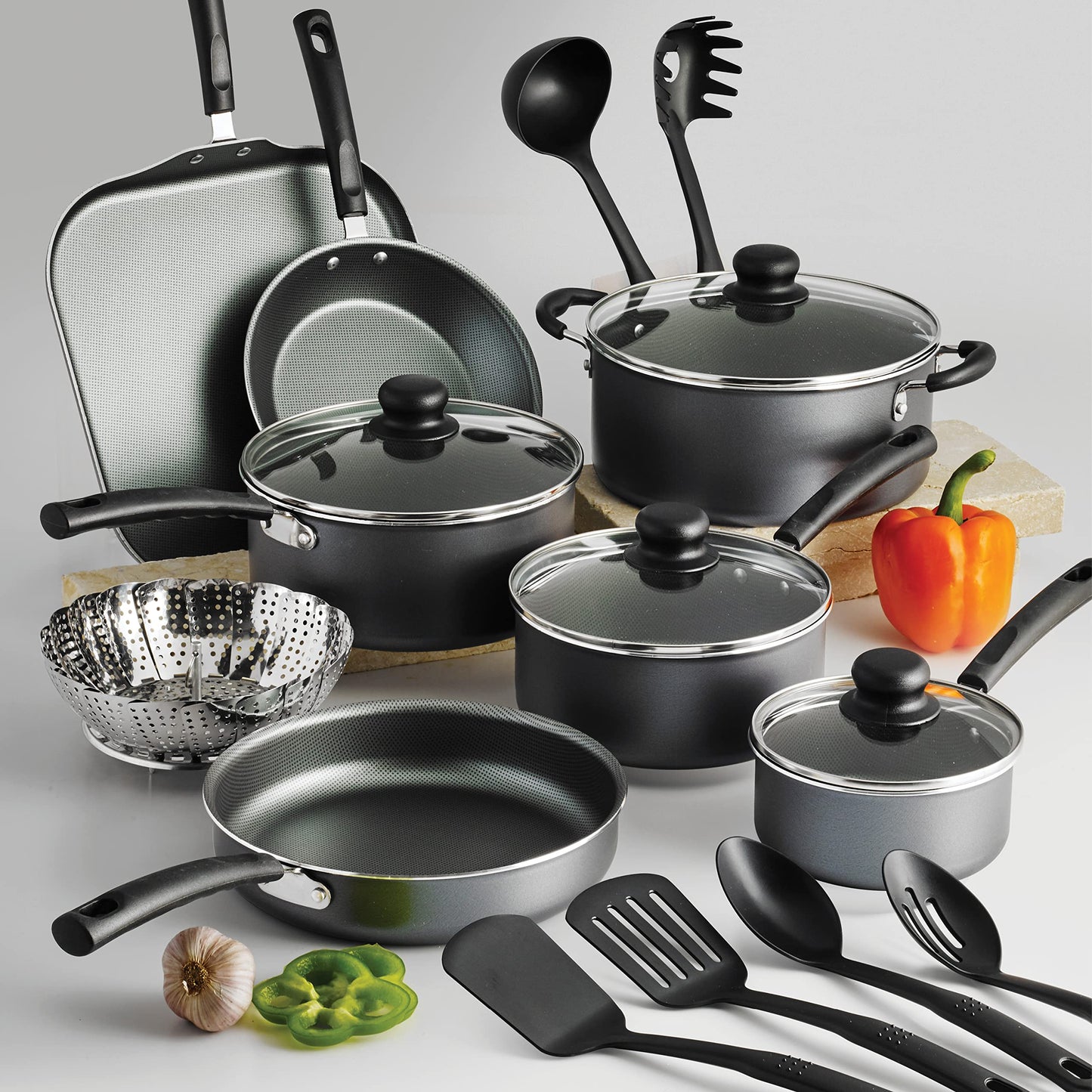 Tramontina PrimaWare 18-Piece Nonstick Cookware Set, Gray Tramontina