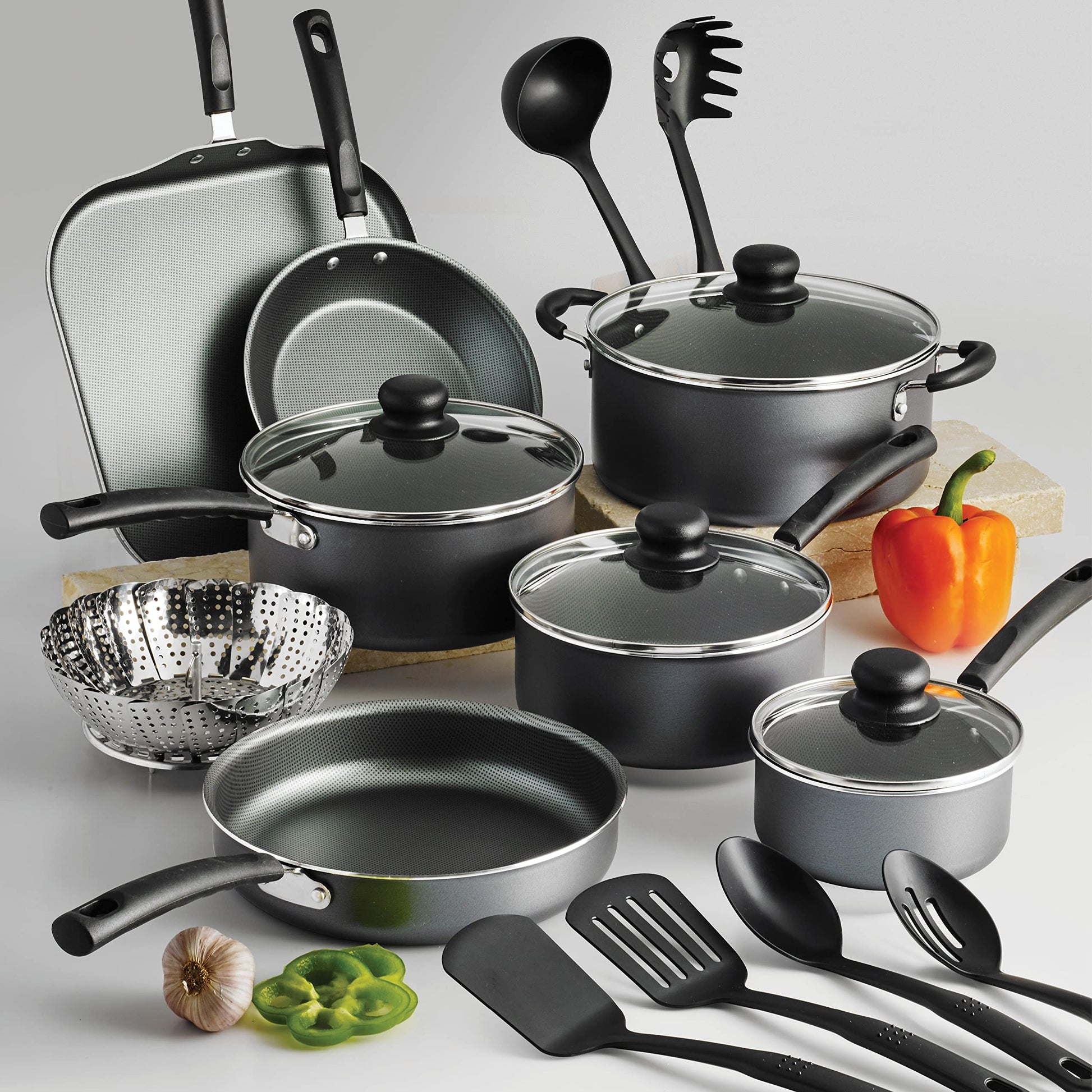 Tramontina PrimaWare 18-Piece Nonstick Cookware Set, Gray Tramontina