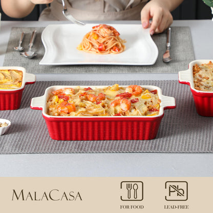 MALACASA Bakeware Set of 4, Porcelain Baking Pans Set for Oven, Casserole Dish, Ceramic Rectangular Baking Dish Lasagna Pans for Cooking Cake Pie Dinner Kitchen, Red (9.5"/11.25"/12.75"/14.5") 🍁 All In One Marketplace Canada