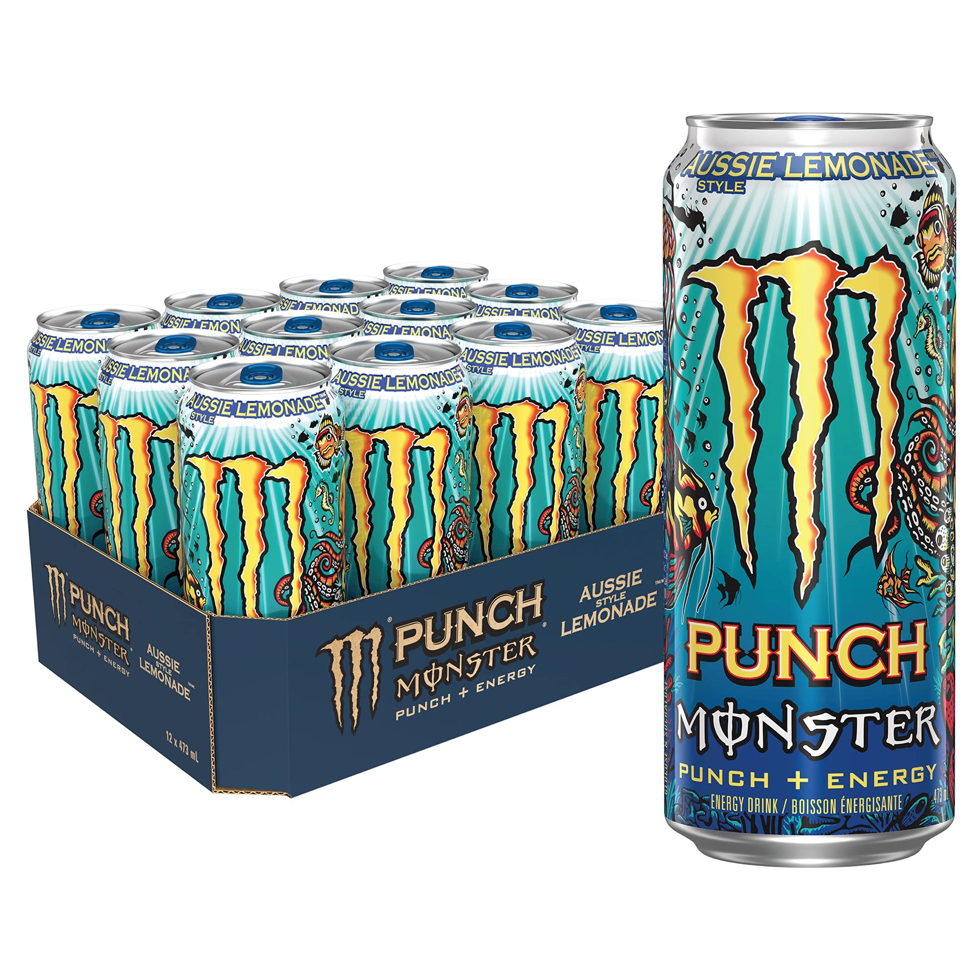 Monster Punch Aussie Style Lemonade Energy Drink, 473 mL Cans (12 Pack)