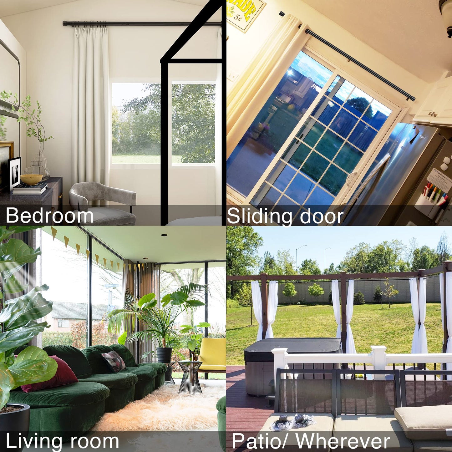 Extra Long Curtain Rods for Windows 28 to 144 inch, 1" Heavy Duty Drapery Rods with Adjustable Brackets, Bedroom Easy Instal Simple Blackout Outdoor Black Curtain Rods for Patio - Available at All In One Marketplace Canada