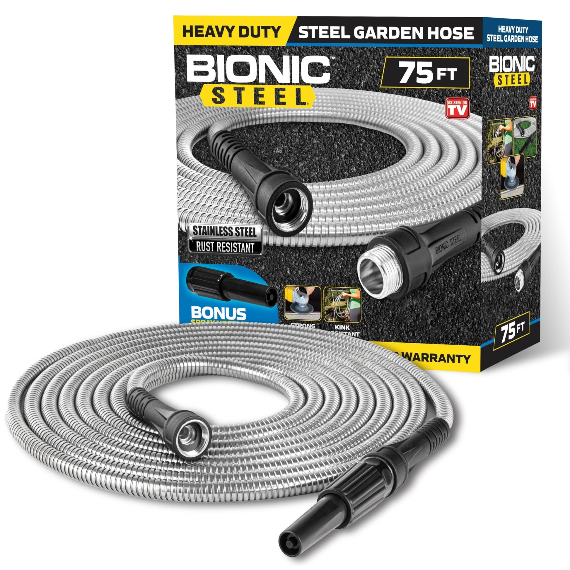 Bionic Steel Metal Garden Hose 75 Ft, Rust Proof 304 Stainless Steel Water Hose with Brass Fittings, Flexible & Heavy Duty Hose, Lightweight, Kink Free & Easy Coil Outdoor Hose- 2021 Model…