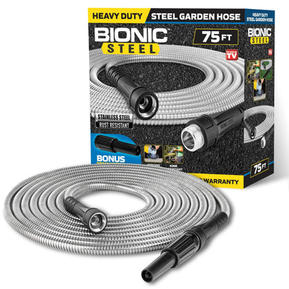 Bionic Steel Metal Garden Hose 75 Ft, Rust Proof 304 Stainless Steel Water Hose with Brass Fittings, Flexible & Heavy Duty Hose, Lightweight, Kink Free & Easy Coil Outdoor Hose- 2021 Model…