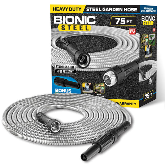 Bionic Steel Metal Garden Hose 75 Ft, Rust Proof 304 Stainless Steel Water Hose with Brass Fittings, Flexible & Heavy Duty Hose, Lightweight, Kink Free & Easy Coil Outdoor Hose- 2021 Model…