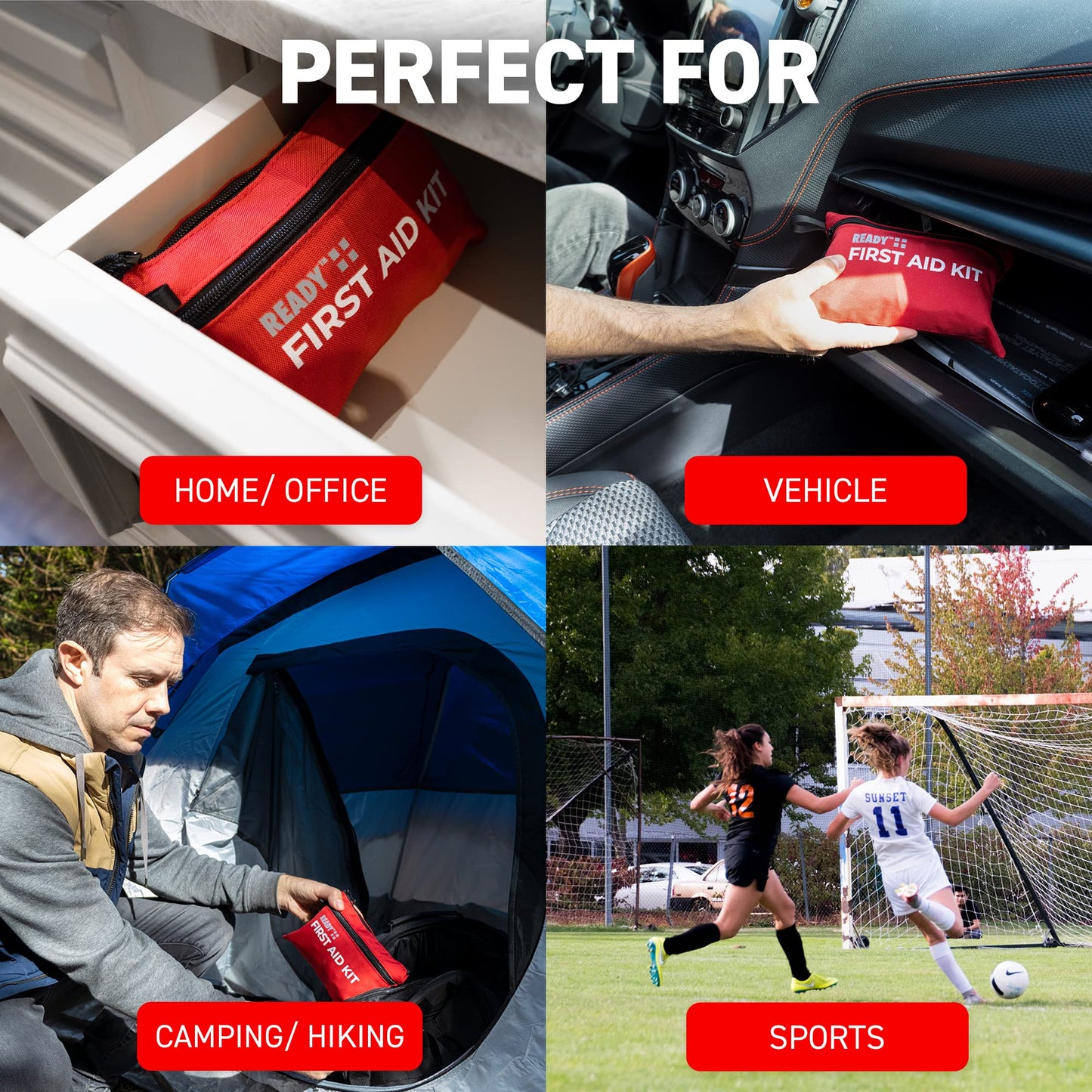 Ready First Aid 107 Piece First Aid Kit - Camping, First Aid Kit, Camping Essentials, Hiking, Home Essentials, Car Emergency Kit, Hiking Gear, First Aid Kit Travel, Car Essentials, Survival Stuff