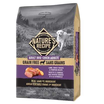 Nature's Recipe Adult Grain Free Natural Dry Dog Food Lamb, Sweet Potato & Pumpkin Recipe 10.8 kg (Pack of 1) 🍁 All In One Marketplace Canada