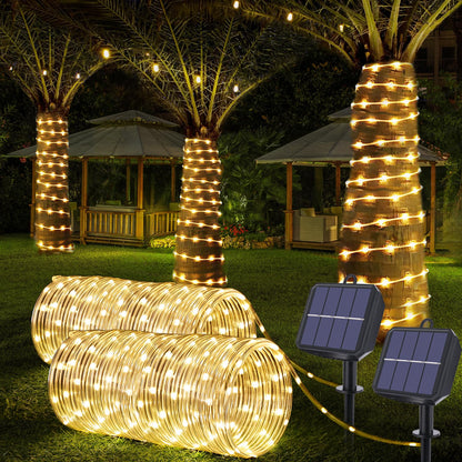 Solar Rope Lights, 2 Pack Total 132ft 400LED Solar String Lights, 8 Modes Waterproof Solar Powered Outdoor Christmas Lights, Flexible Clear Tube Lights for Garden, Backyard, Tree Decor - Warm White 🍁 All In One Marketplace Canada
