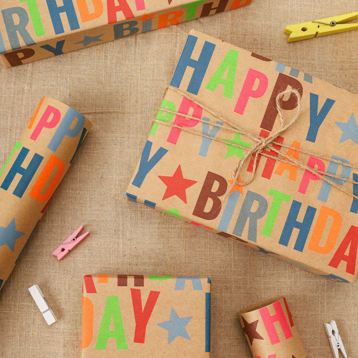 BIOBROWN Kraft Wrapping Paper Roll Colorful Text Happy Birthday Design Perfect for Birthday Holiday Wrap 17 inch X 33 feet 🍁 All In One Marketplace Canada