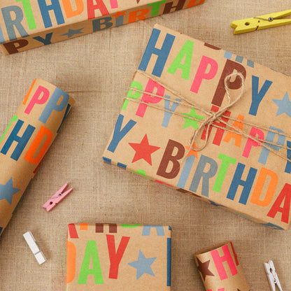 BIOBROWN Kraft Wrapping Paper Roll Colorful Text Happy Birthday Design Perfect for Birthday Holiday Wrap 17 inch X 33 feet 🍁 All In One Marketplace Canada