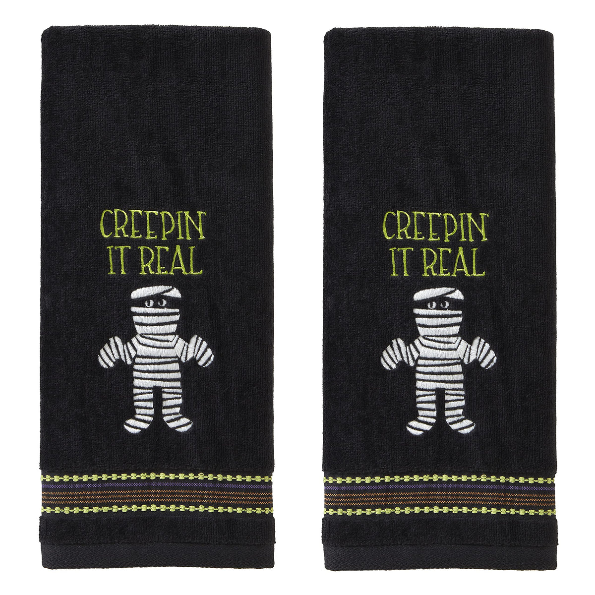 Ensemble de 2 essuie-mains SKL Home Halloween « Creepin' Real » phosphorescents pour salle de bain, cuisine ou bar, idéal pour offrir en cadeau