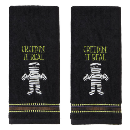 Ensemble de 2 essuie-mains SKL Home Halloween « Creepin' Real » phosphorescents pour salle de bain, cuisine ou bar, idéal pour offrir en cadeau