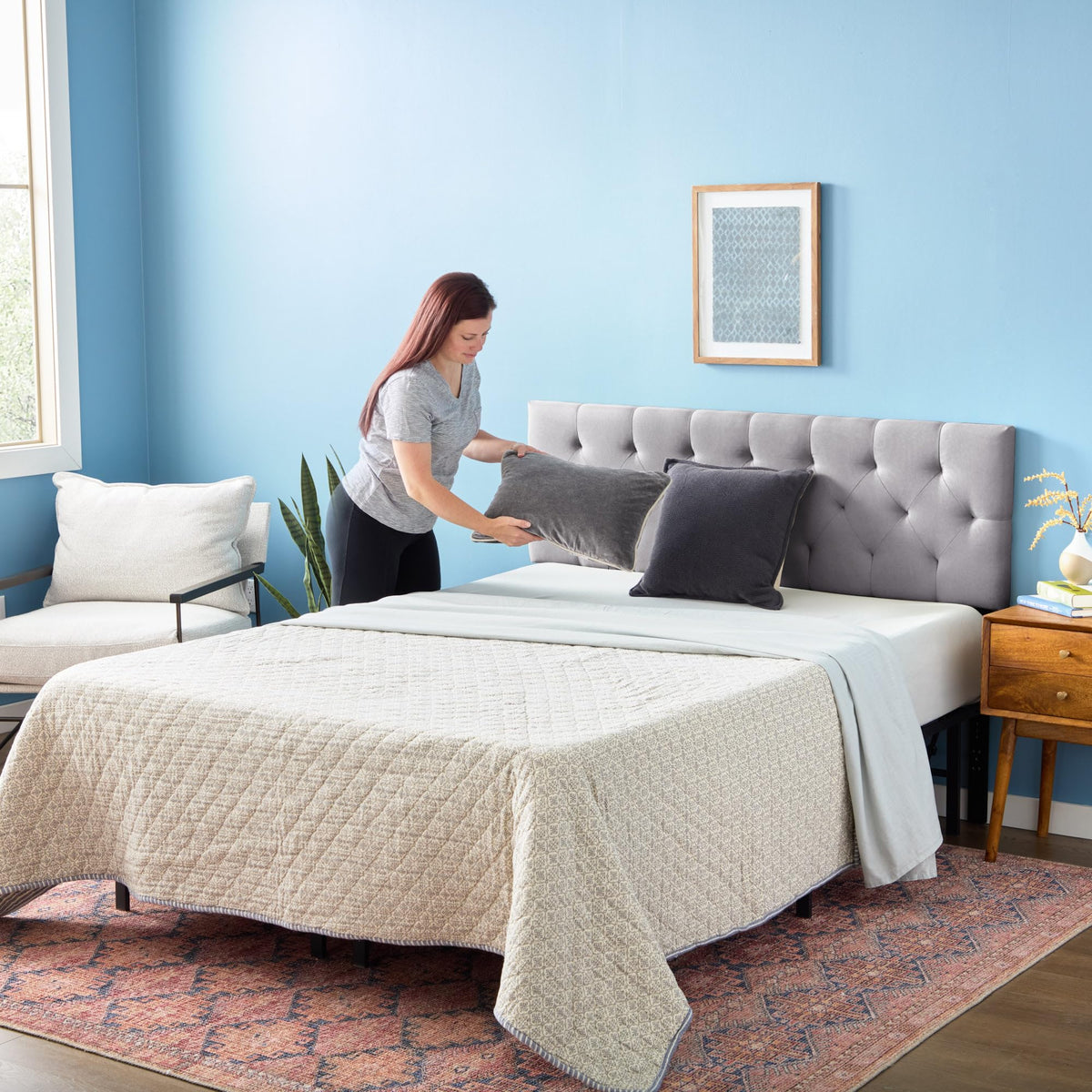 LUCID Mid-Rise Upholstered Headboard - Adjustable Height From 34” to 46” - Queen - Stone