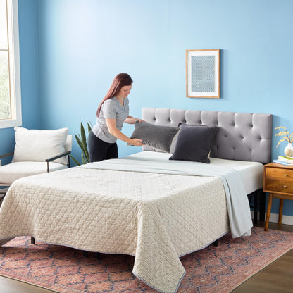 LUCID Mid-Rise Upholstered Headboard - Adjustable Height From 34” to 46” - Queen - Stone